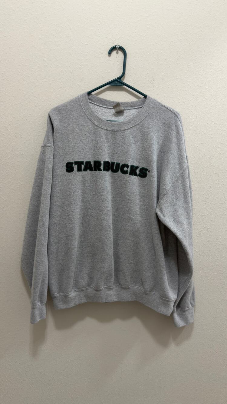 Starbucks Gray Embroidered Black Logo Crewneck Sweatshirt Large